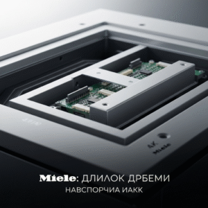 Close-up of a genuine Miele spare part being installed into a Miele appliance, illustrating the article "Γιατί να Επιλέξετε Γνήσια Ανταλλακτικά Miele: Ποιότητα & Απόδοση" and emphasizing precision, quality, and optimal performance.