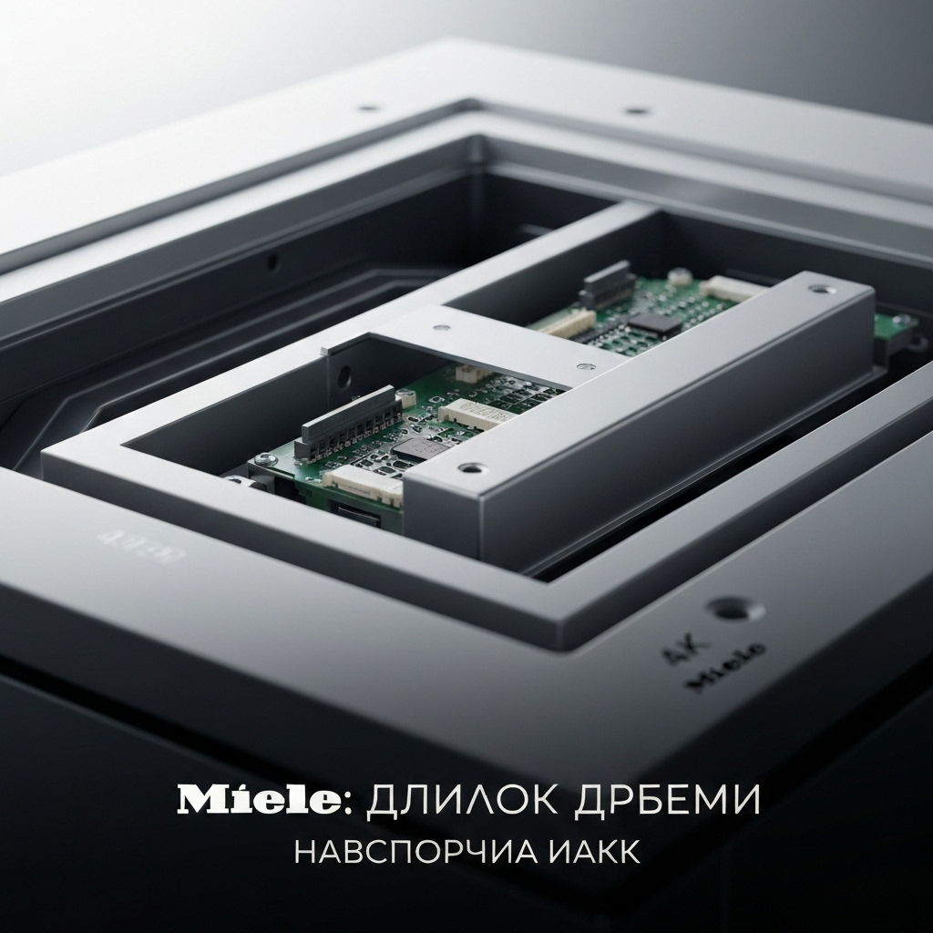 Close-up of a genuine Miele spare part being installed into a Miele appliance, illustrating the article "Γιατί να Επιλέξετε Γνήσια Ανταλλακτικά Miele: Ποιότητα & Απόδοση" and emphasizing precision, quality, and optimal performance.
