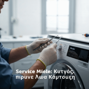 Close-up of a technician's hands meticulously servicing a Miele washing machine with precision tools, symbolizing the choice between authorized and independent Miele service.